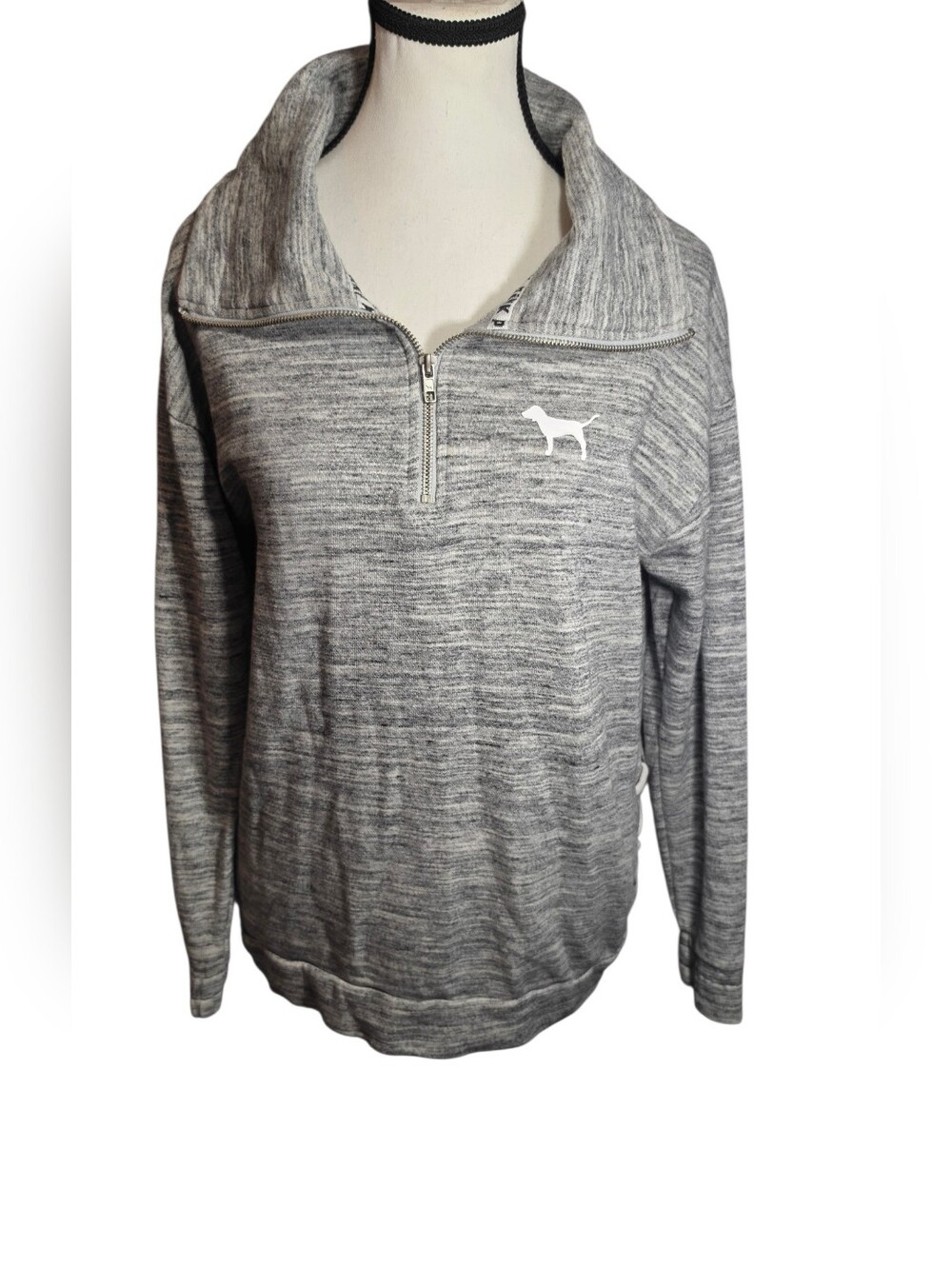 Victoria's Secret Gray Half-Zip Women's Sweater with Dog Logo. Pit To Pit 20inch